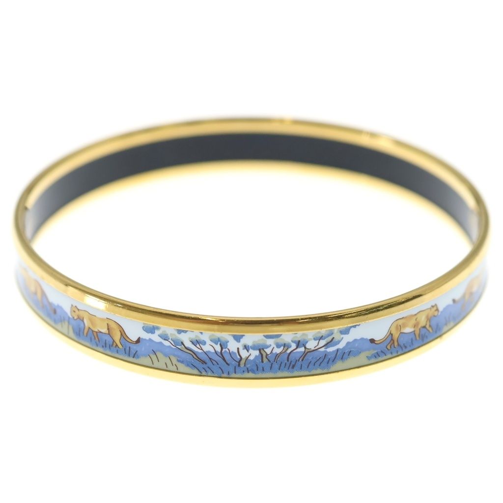Hermes Enamel Bangle Lion Motif Bracelet White Blue Gold — view 4
