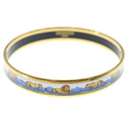 Hermes Enamel Bangle Lion Motif Bracelet White Blue Gold