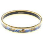 Hermes Enamel Bangle Lion Motif Bracelet White Blue Gold — view 2