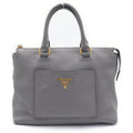 Prada 2-Way Tote Shoulder Bag Gray Leather Gold