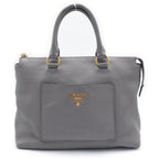 Prada 2-Way Tote Shoulder Bag Gray Leather Gold