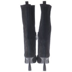 Hermes Halo Suede Leather Square Toe Side Zip Long Boots Shoes Black — view 3