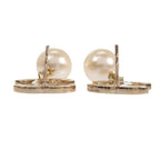 Chanel CC Logo Pearl Drop Earrings Metal Faux Black Gold