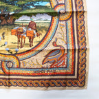 Hermes Carre 90 Scarf Under the Himalayan Cedar Silk 100% Beige Navy Pawn — view 5