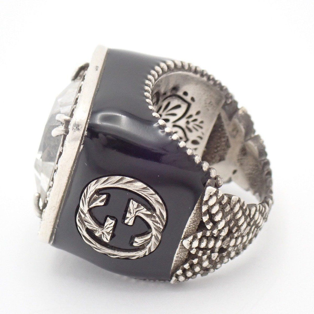 Gucci Signet Interlocking Ring 925 Sterling Silver Crystal Clear — view 3