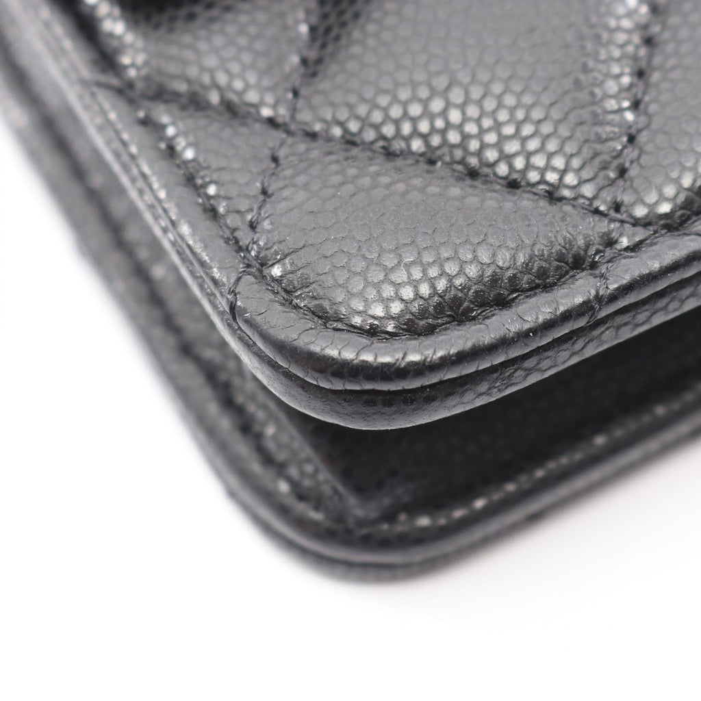 Chanel Shoulder Bag Quilted Black Caviar Leather Chain Wallet — view 8