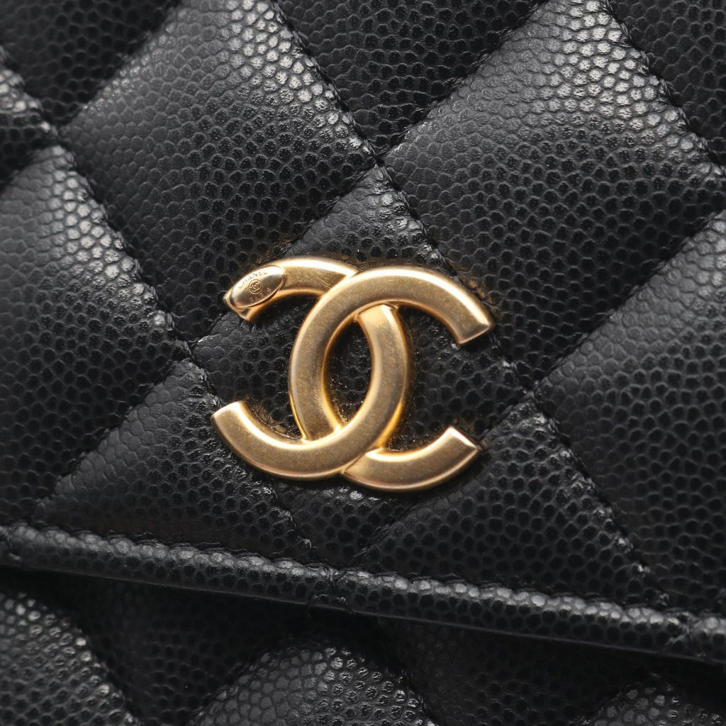 Chanel Shoulder Bag Quilted Black Caviar Leather Chain Wallet — view 7
