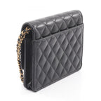 Chanel Shoulder Bag Quilted Black Caviar Leather Chain Wallet — view 2