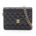 Chanel Shoulder Bag Quilted Black Caviar Leather Chain Wallet