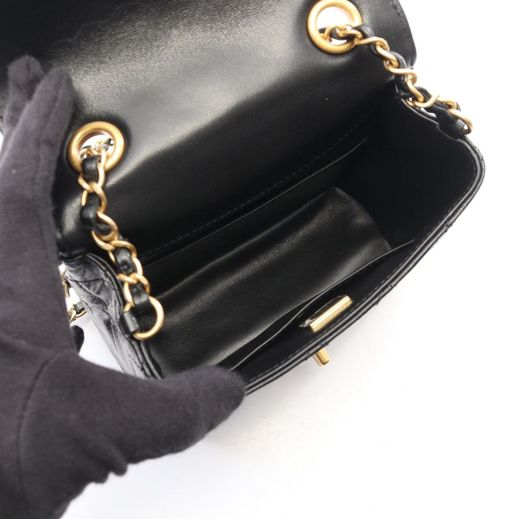 Chanel Shoulder Bag Quilted Black Leather Mini Flap — view 3