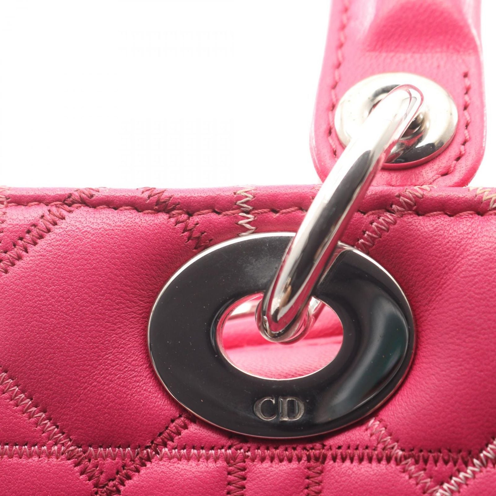Dior Handbag Lady Dior Cannage 2-Way Magenta Leather Tote — view 7