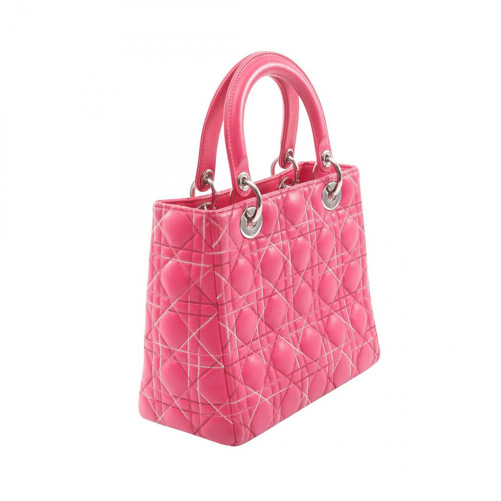 Dior Handbag Lady Dior Cannage 2-Way Magenta Leather Tote — view 2