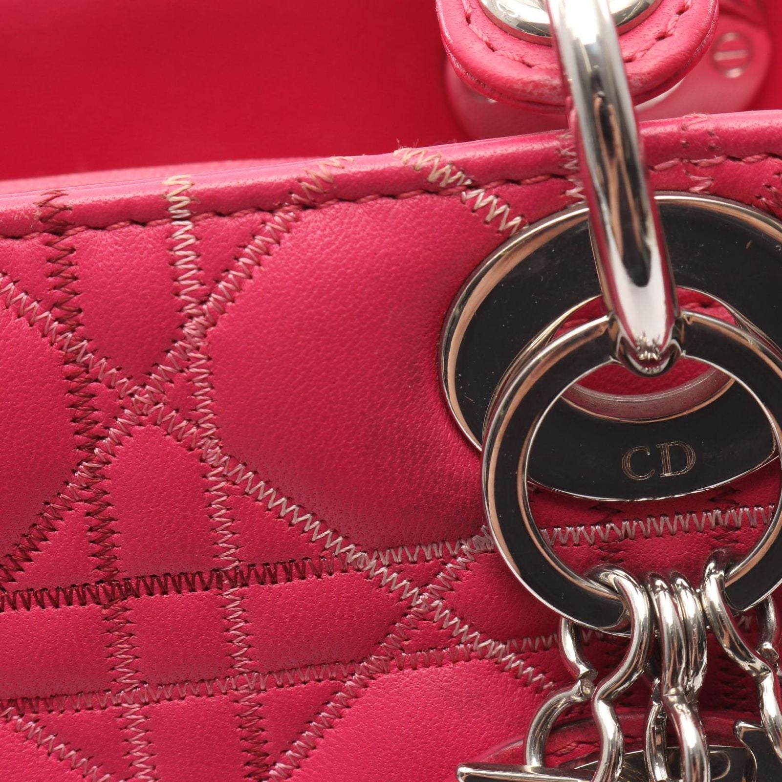 Dior Handbag Lady Dior Cannage 2-Way Magenta Leather Tote — view 8