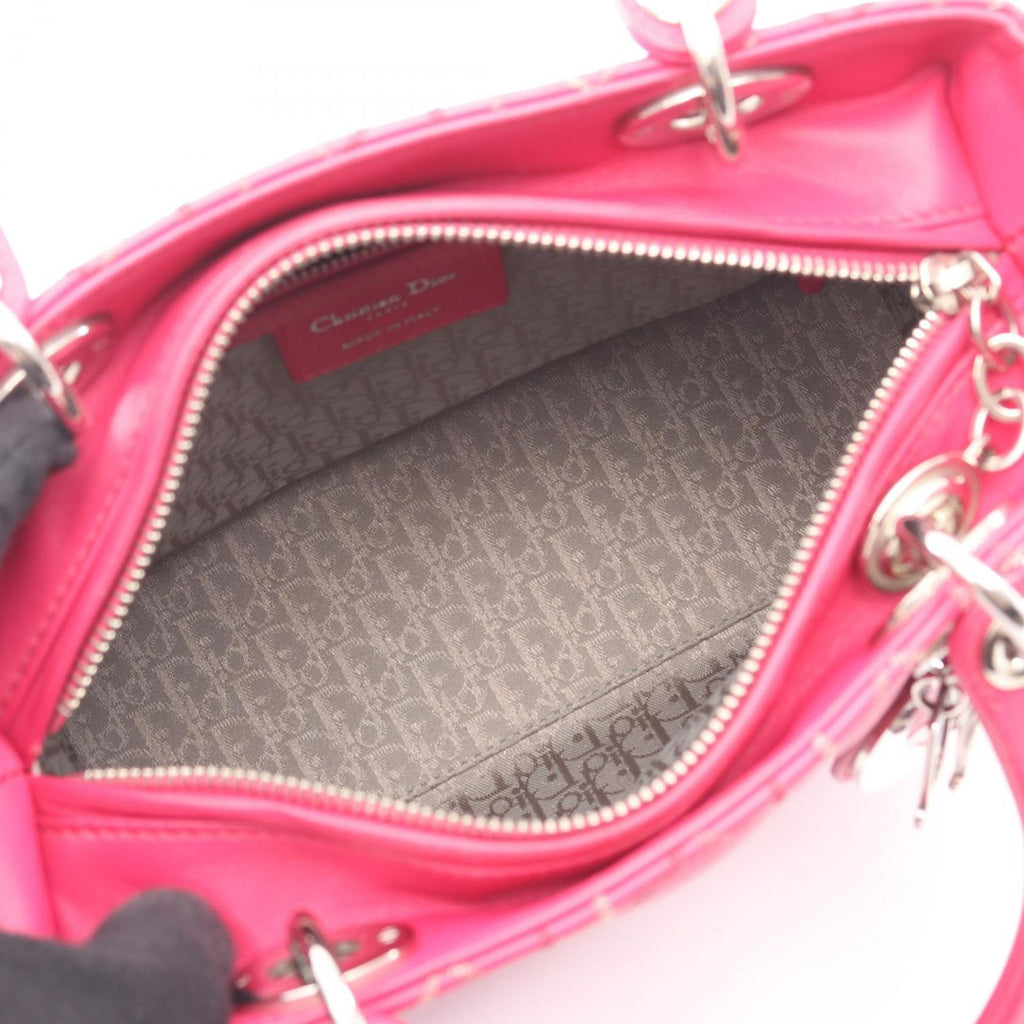 Dior Handbag Lady Dior Cannage 2-Way Magenta Leather Tote — view 3