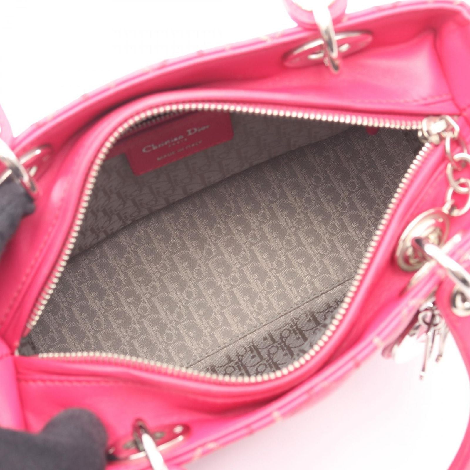 Dior Handbag Lady Dior Cannage 2-Way Magenta Leather Tote — view 3