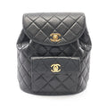 Chanel Backpack Quilted Black Lambskin Double Turnlock Chain