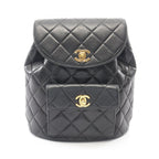 Chanel Backpack Quilted Black Lambskin Double Turnlock Chain