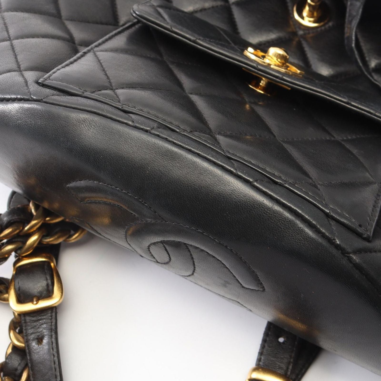 Chanel Backpack Quilted Black Lambskin Double Turnlock Chain — view 8