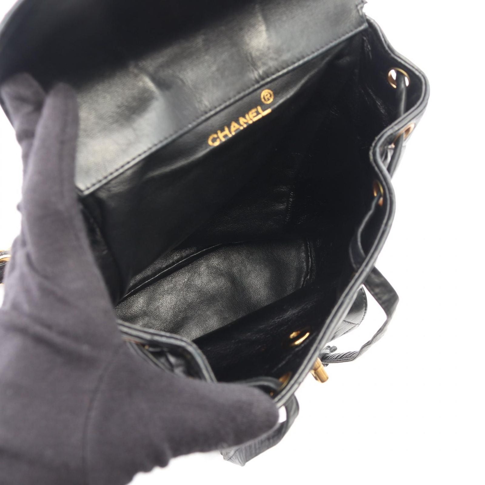 Chanel Backpack Quilted Black Lambskin Double Turnlock Chain — view 3