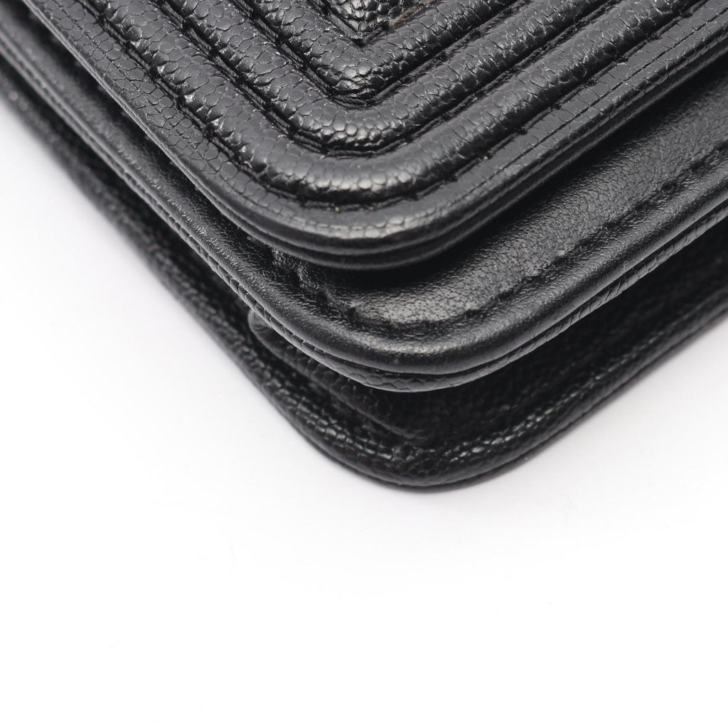 Chanel Shoulder Bag Quilted Black Caviar Leather Chain Wallet — view 9