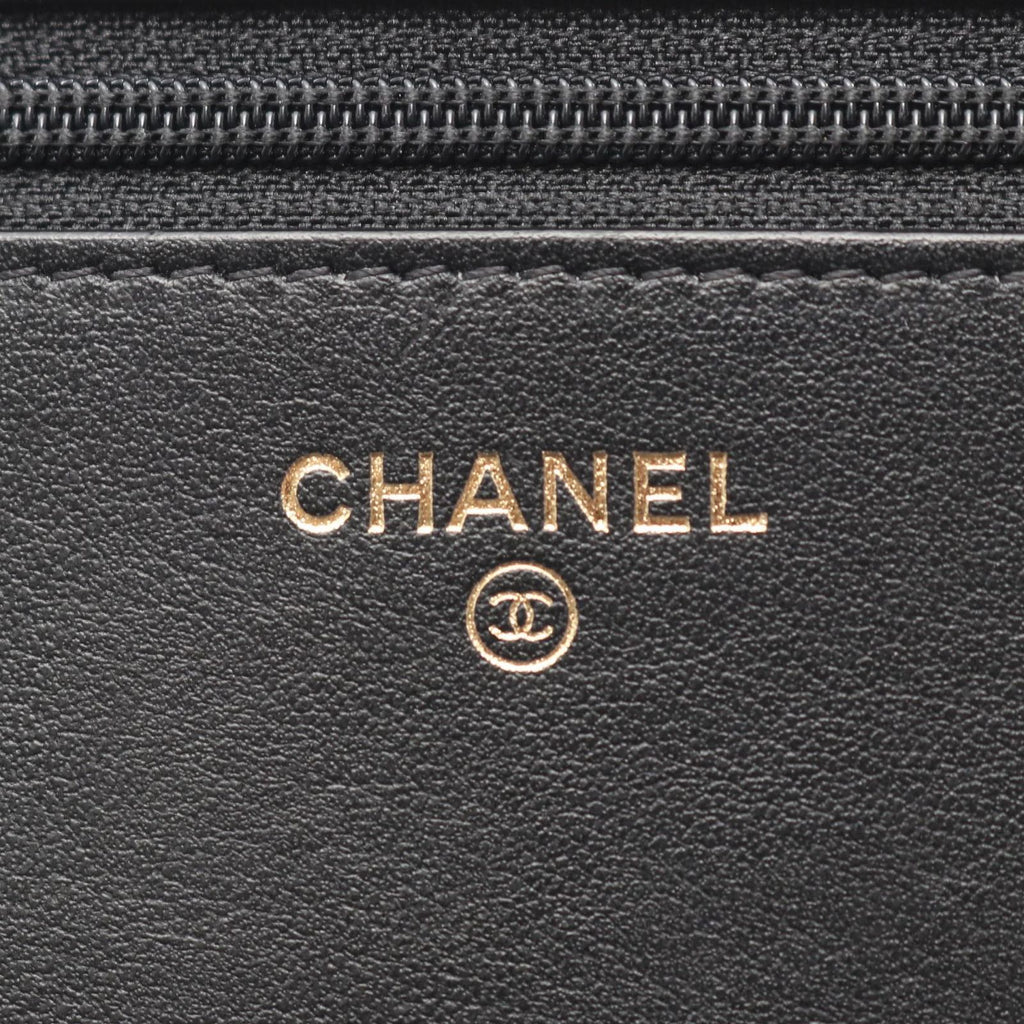 Chanel Shoulder Bag Quilted Black Caviar Leather Chain Wallet — view 5