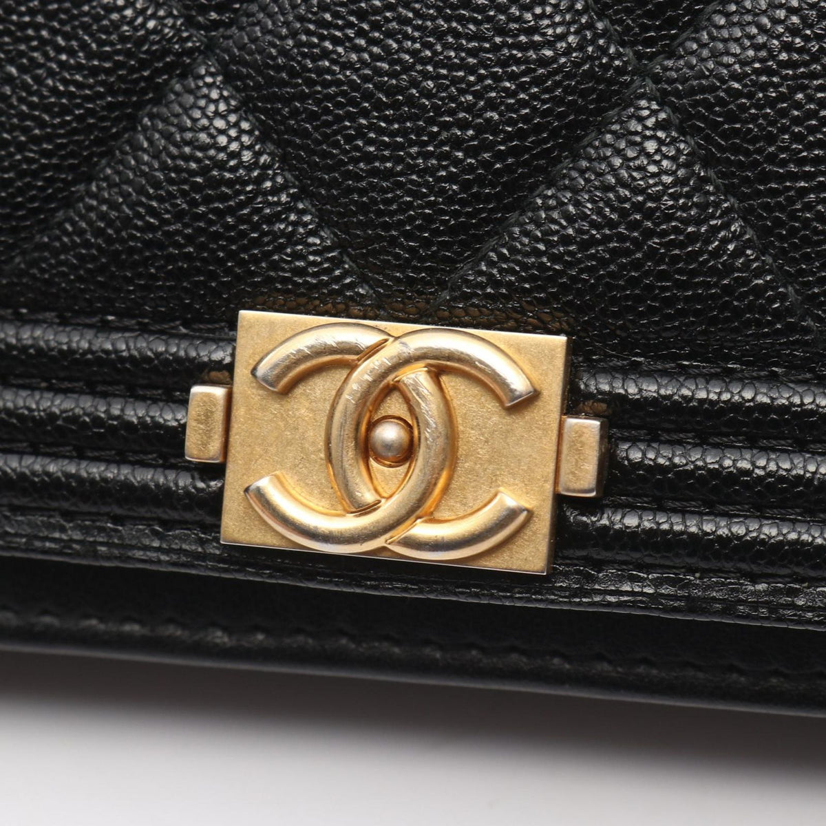 Chanel Shoulder Bag Quilted Black Caviar Leather Chain Wallet — view 8