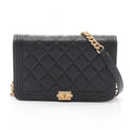 Chanel Shoulder Bag Quilted Black Caviar Leather Chain Wallet
