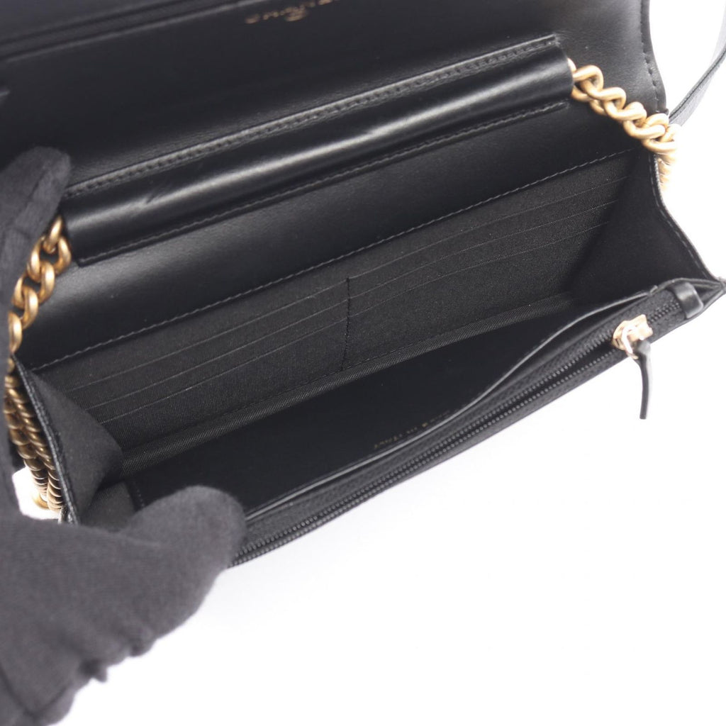 Chanel Shoulder Bag Quilted Black Caviar Leather Chain Wallet — view 3