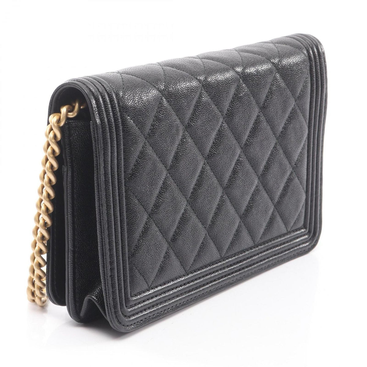 Chanel Shoulder Bag Quilted Black Caviar Leather Chain Wallet — view 2