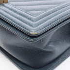 Chanel Shoulder Bag Blue Green Caviar Leather Stitch Chain — view 8