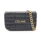 Celine Shoulder Bag Monochrome Black Leather Matelasse Chain