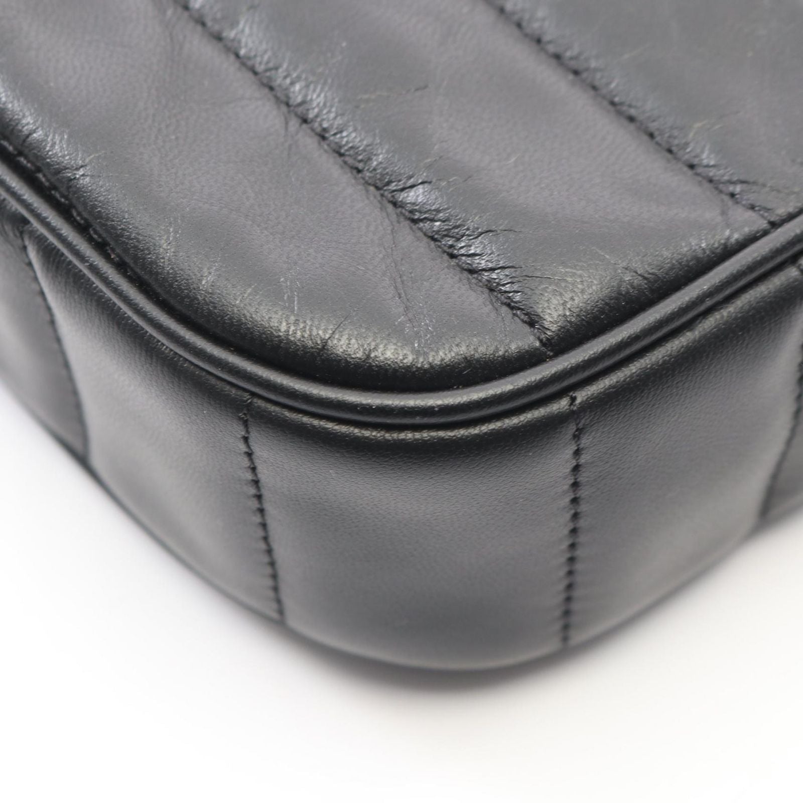Celine Shoulder Bag Monochrome Black Leather Matelasse Chain — view 7