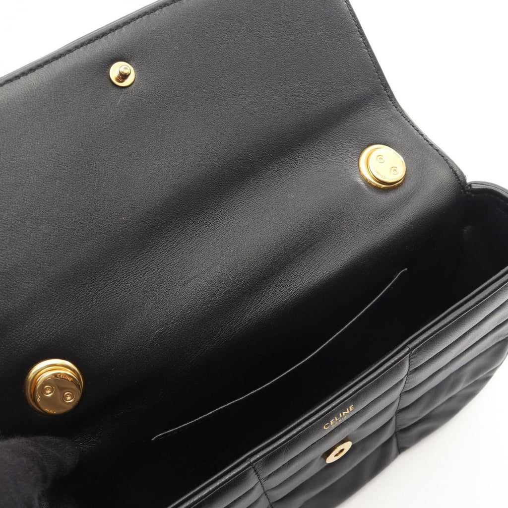 Celine Shoulder Bag Monochrome Black Leather Matelasse Chain — view 5