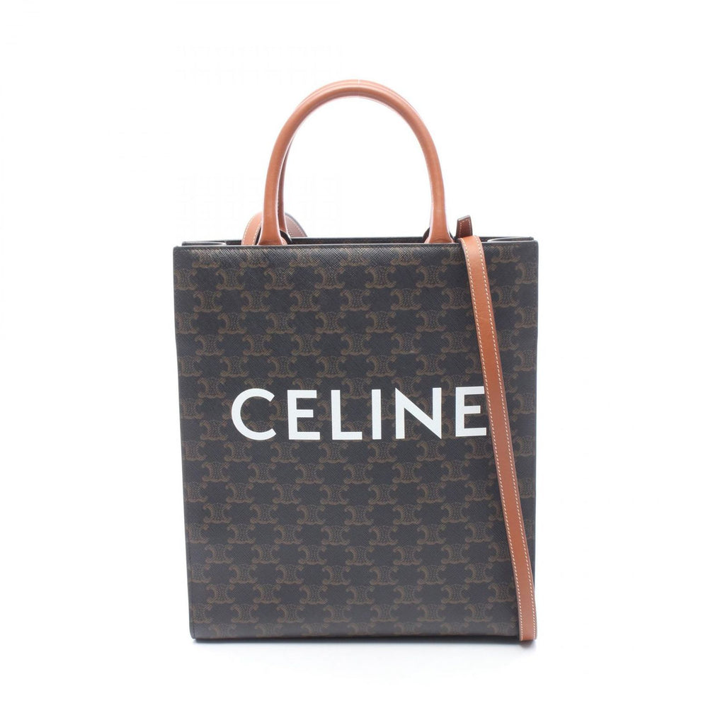Celine Tote Small Vertical Cover Triomphe 2-Way Black Brown Canvas Leather