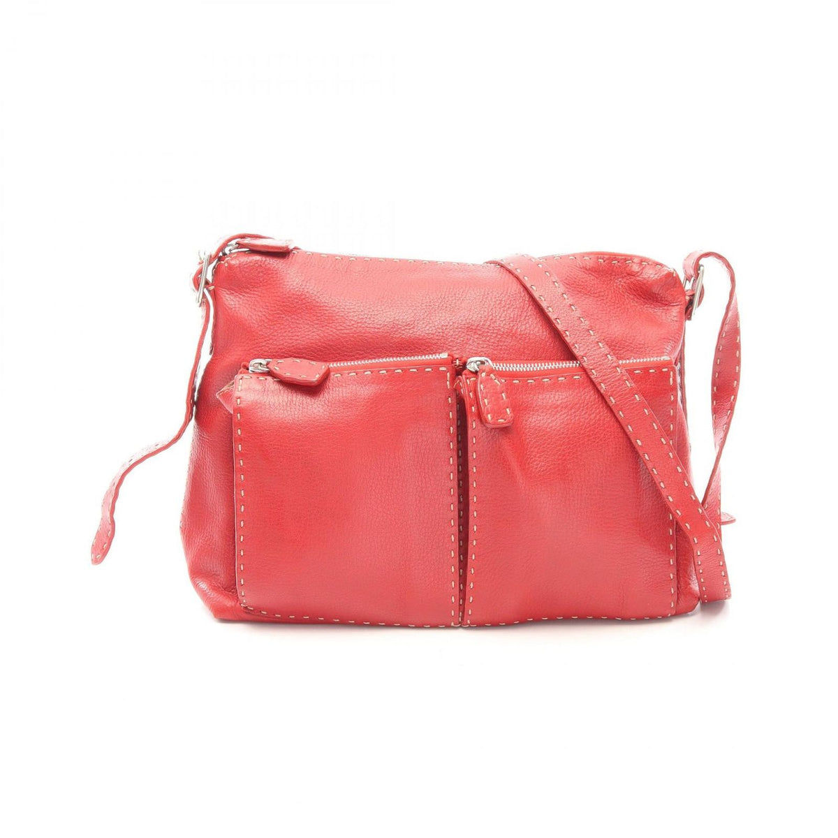 Fendi Shoulder Bag Selleria Red Leather