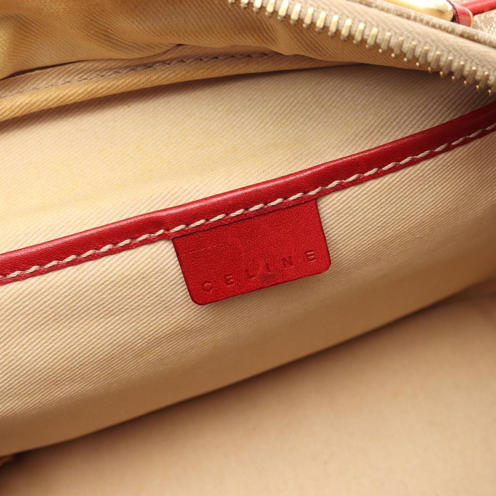 Celine Macadam Beige Red Canvas Leather Shoulder — view 4