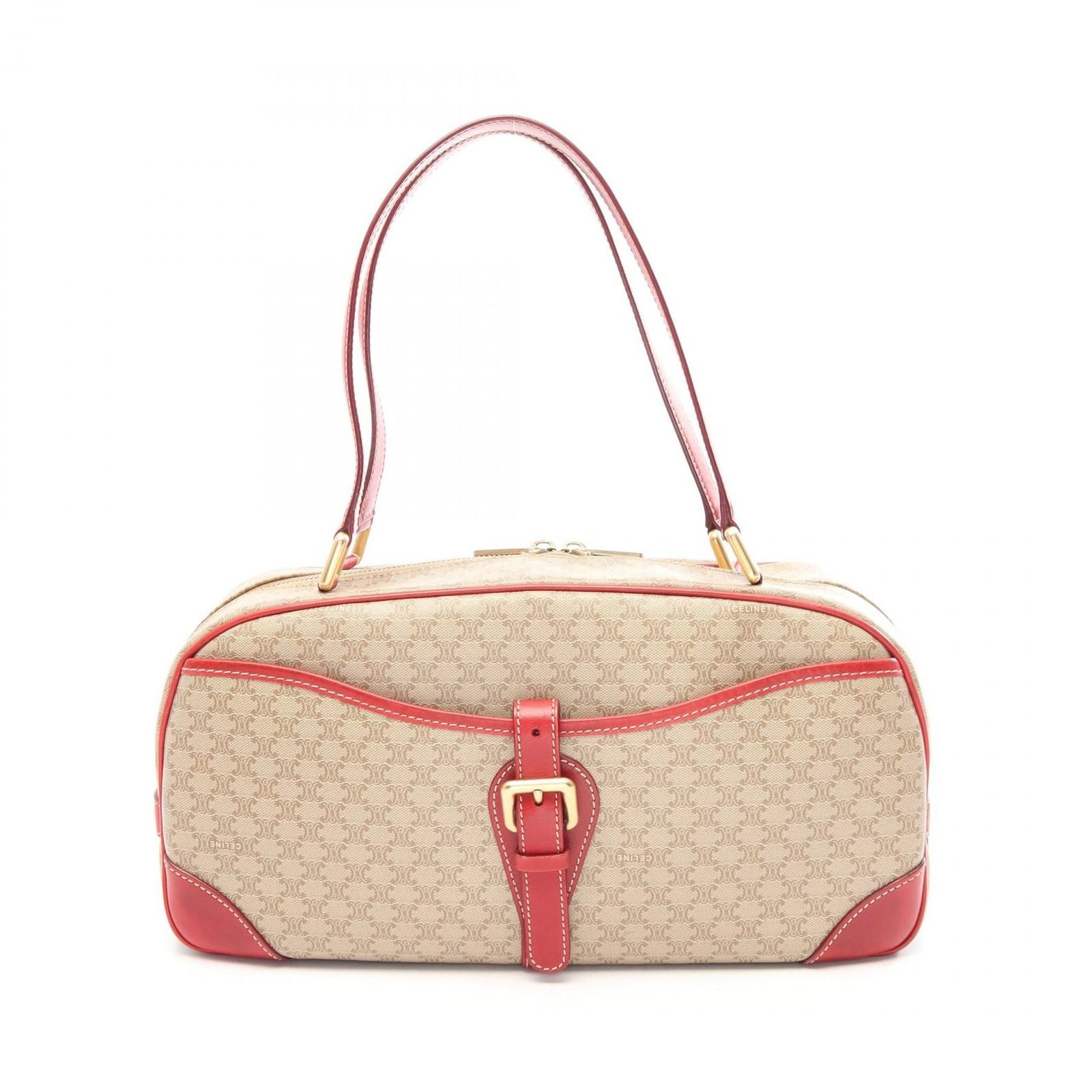 Celine Macadam Beige Red Canvas Leather Shoulder