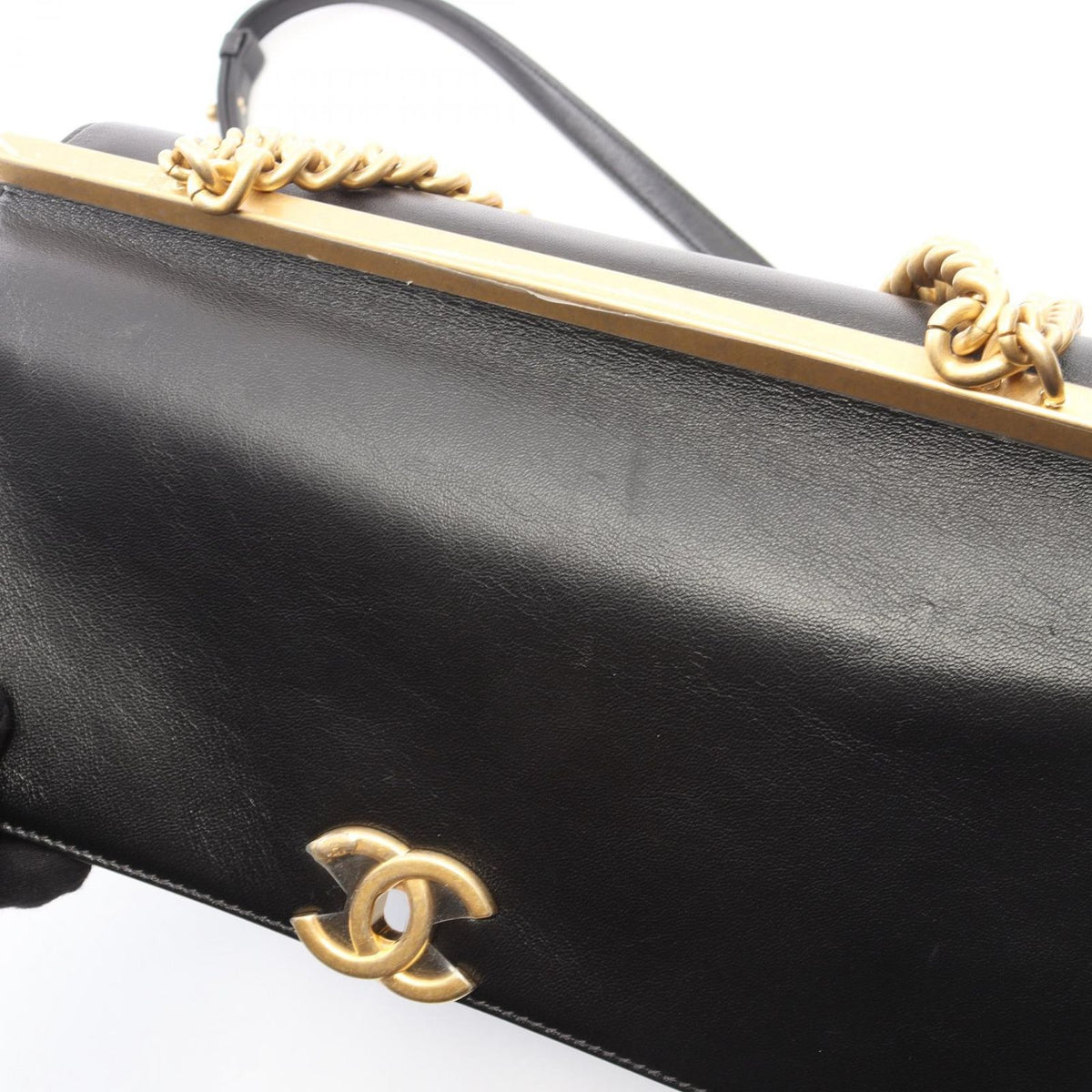 Chanel Shoulder Bag Quilted 2-Way Black Lambskin Chain — view 8