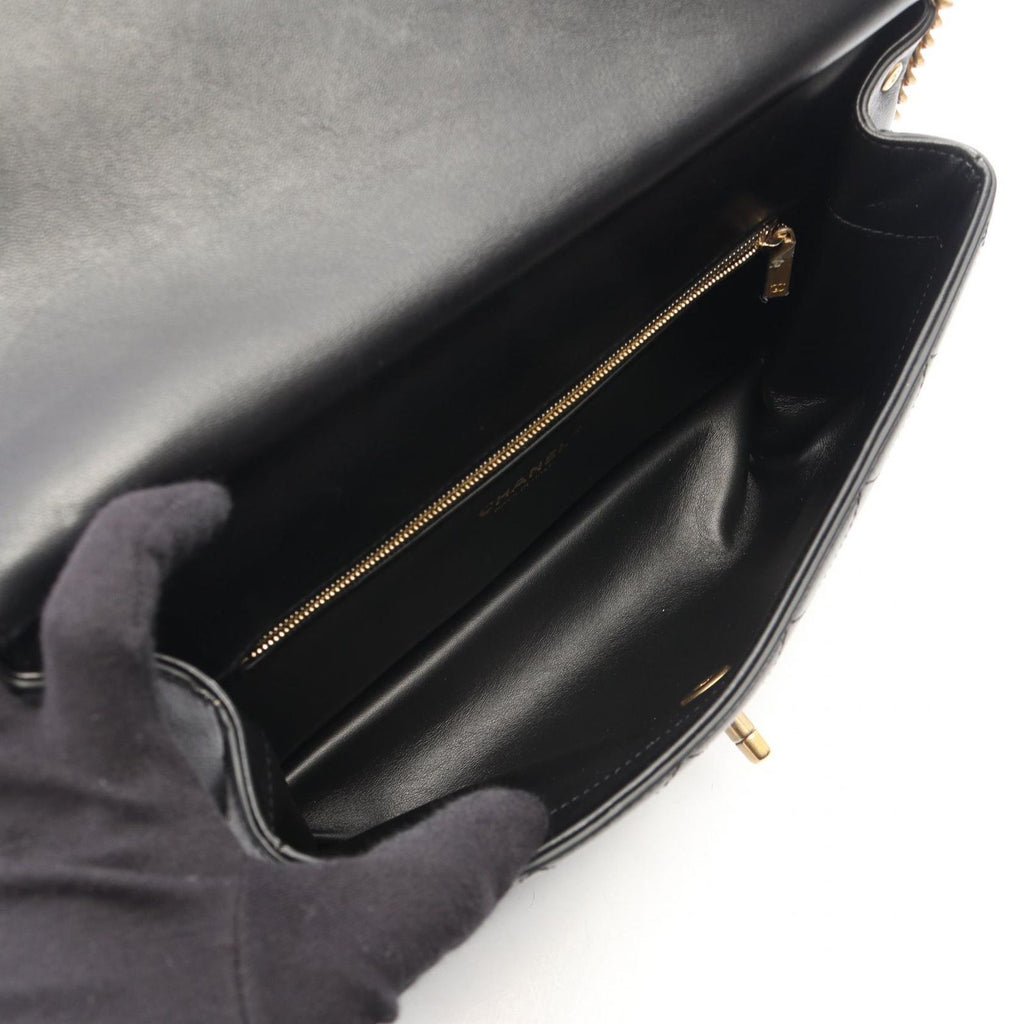 Chanel Shoulder Bag Quilted 2-Way Black Lambskin Chain — view 3