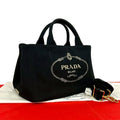 Prada Canapa Triangle Logo Canvas 2-Way Shoulder Bag Tote Black