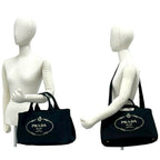 Prada Canapa Triangle Logo Canvas 2-Way Shoulder Bag Tote Black — view 2