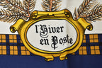 Hermes Carre 90 Scarf Winter Post L'hiver en Poste Vintage Navy White — view 6