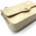 Chanel CC Logo Quilted Lambskin Chain Shoulder Bag Beige Purse — view 5