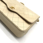Chanel CC Logo Quilted Lambskin Chain Shoulder Bag Beige Purse — view 4