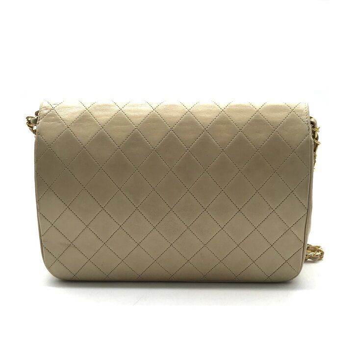 Chanel CC Logo Quilted Lambskin Chain Shoulder Bag Beige Purse — view 2