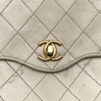 Chanel CC Logo Quilted Lambskin Chain Shoulder Bag Beige Purse — view 9
