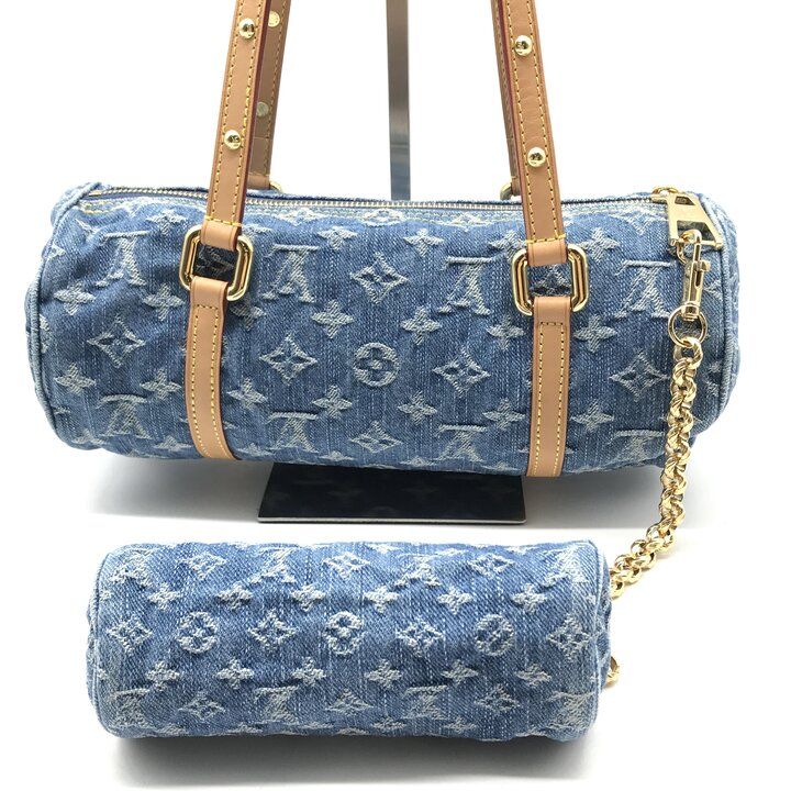 Louis Vuitton Monogram Papillon MM Denim Hand Reactive with Purse Pouch — view 3