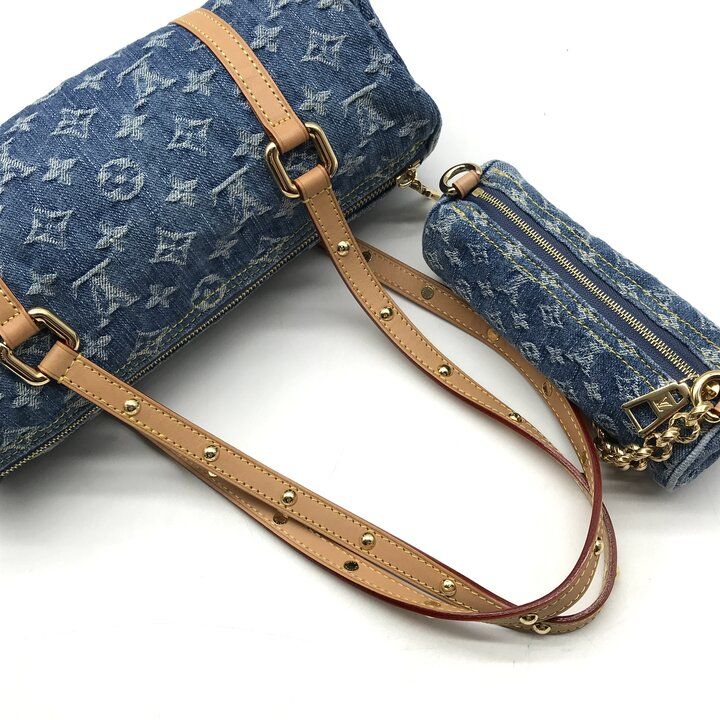 Louis Vuitton Monogram Papillon MM Denim Hand Reactive with Purse Pouch — view 7