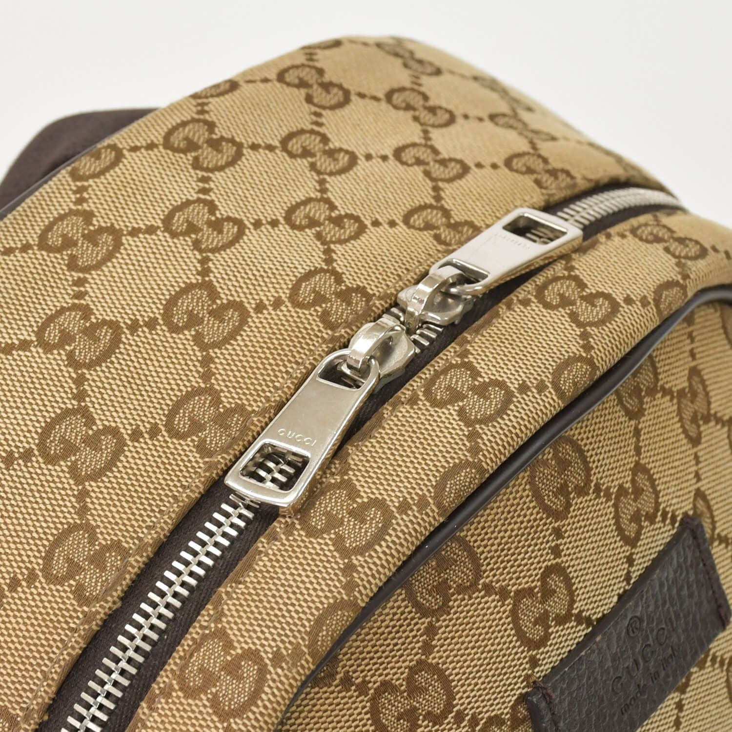 Gucci GG Canvas Backpack Brown Beig Leather Pattern — view 6