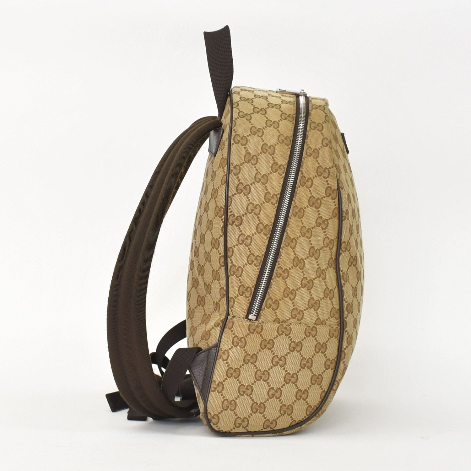 Gucci GG Canvas Backpack Brown Beig Leather Pattern — view 3